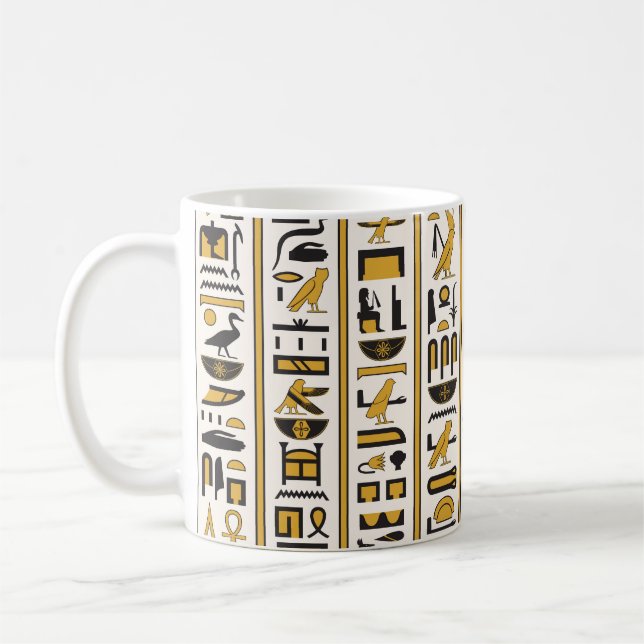 Egyptiska Hieroglyfer: Gult-Black Seamless. Kaffemugg (Vänster)