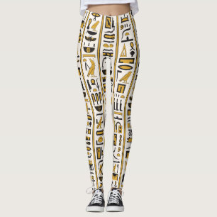 Egyptiska Hieroglyfer: Gult-Black Seamless. Leggings