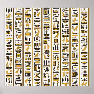 Egyptiska Hieroglyfer: Gult-Black Seamless. Poster