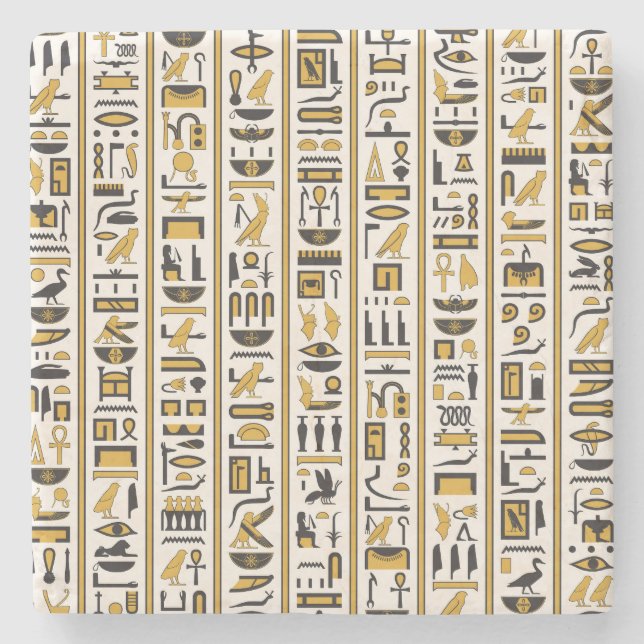 Egyptiska Hieroglyfer: Gult-Black Seamless. Stenunderlägg (Framsidan)