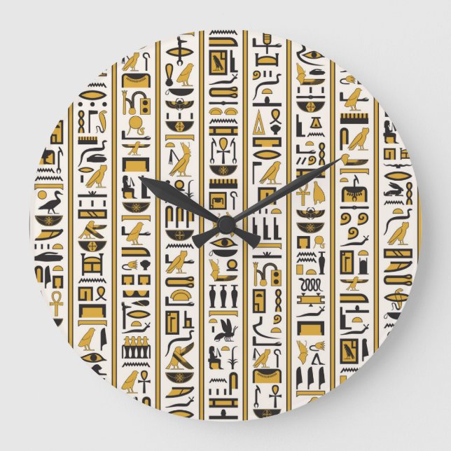 Egyptiska Hieroglyfer: Gult-Black Seamless. Stor Klocka (Framsida)
