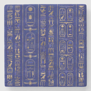 Egyptiska hieroglyfer mönster Guld Lapis Lazuli Stenunderlägg