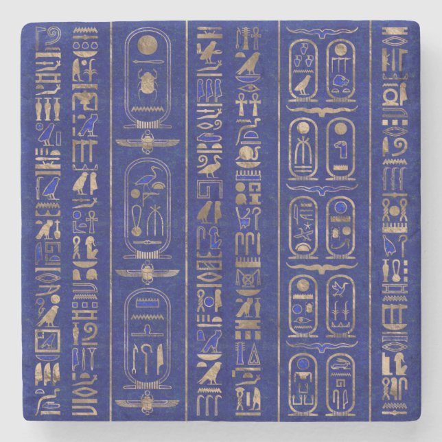 Egyptiska hieroglyfer mönster Guld Lapis Lazuli Stenunderlägg (Framsidan)