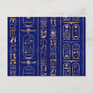Egyptiska hieroglyfer mönster Guld Lapis Lazuli Vykort