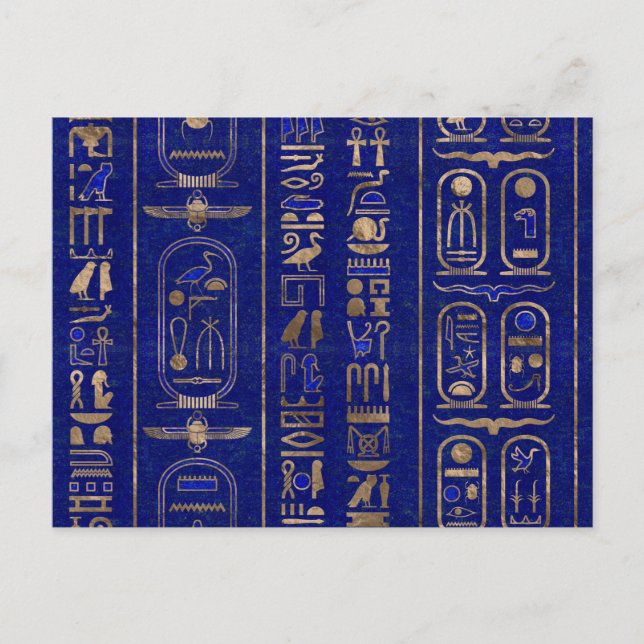 Egyptiska hieroglyfer mönster Guld Lapis Lazuli Vykort (Framsida)