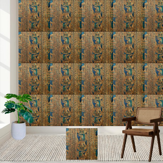 Egyptiska hieroglyfer och fågelplattan Gudom Kakelplatta (Ancient Egyptian Hieroglyphs and Bird Deity Tile)