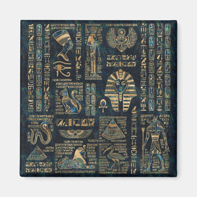 Egyptiska hieroglyfer och gudom-Abalone och guld Magnet (Framsidan)