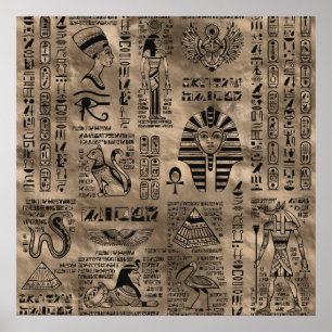 Egyptiska hieroglyfer och gudom - lyxiska Guld Poster