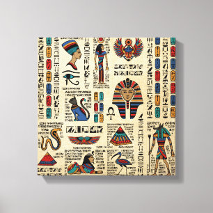 Egyptiska hieroglyfer och gudom på papyrus canvastryck