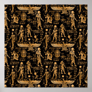 Egyptiska hieroglyfer och guld och svart poster