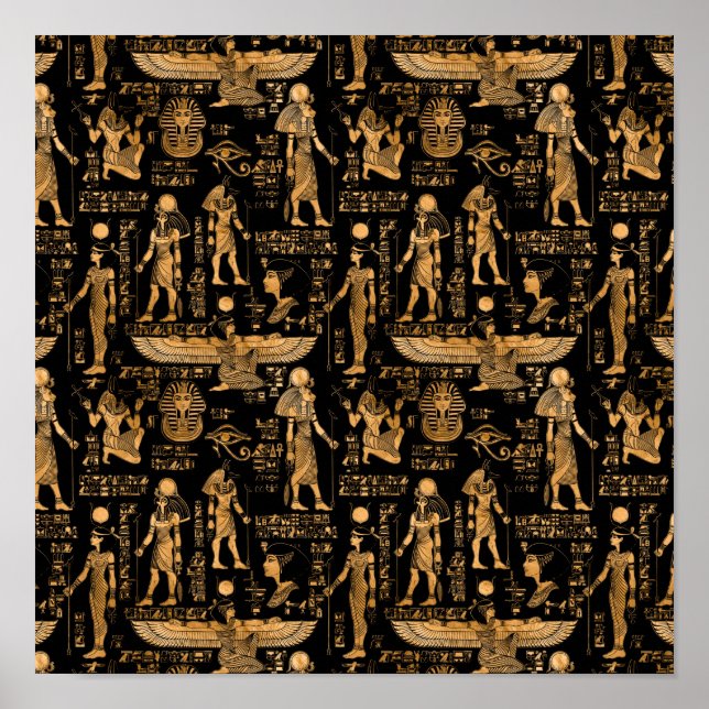 Egyptiska hieroglyfer och guld och svart poster (Framsidan)
