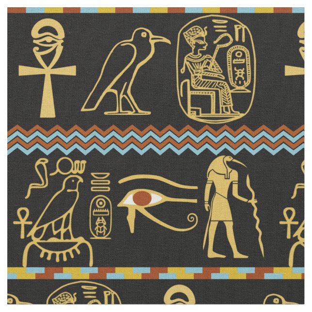 Egyptiska Hieroglyfer Öga av horustile Mönster Tyg (Närbild)