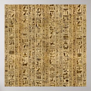 Egyptiska hieroglyfer på papyrus poster