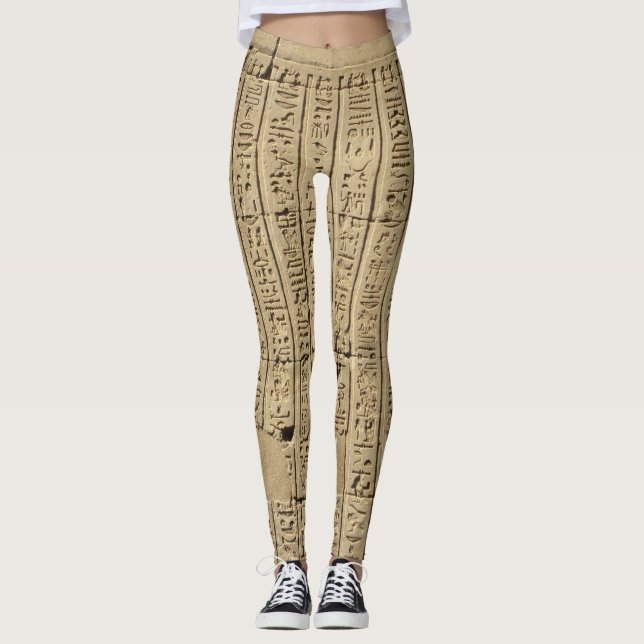 Egyptiska hieroglyfiler Naturlig sten monokrom Leggings (Framsida)