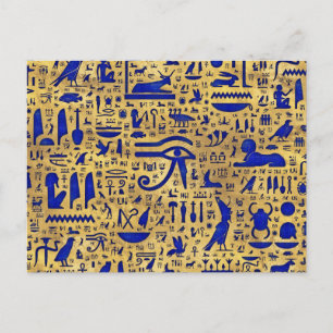 Egyptiska hieroglyfiska Lapis Lazuli och Guld Vykort