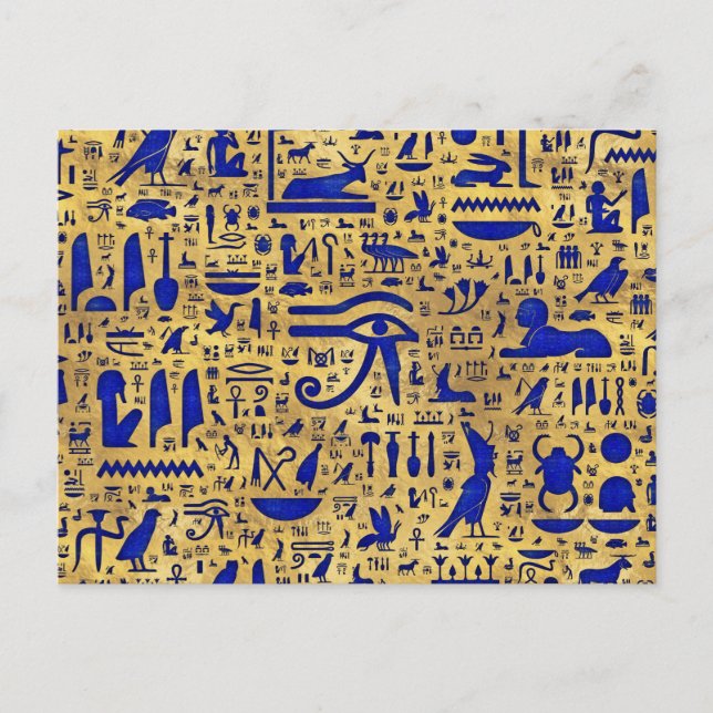 Egyptiska hieroglyfiska Lapis Lazuli och Guld Vykort (Framsida)