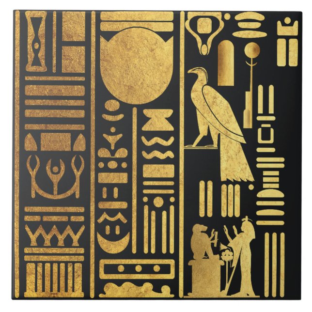 Egyptiska Hieroglyph Gold Foil Kakelplatta (Framsidan)