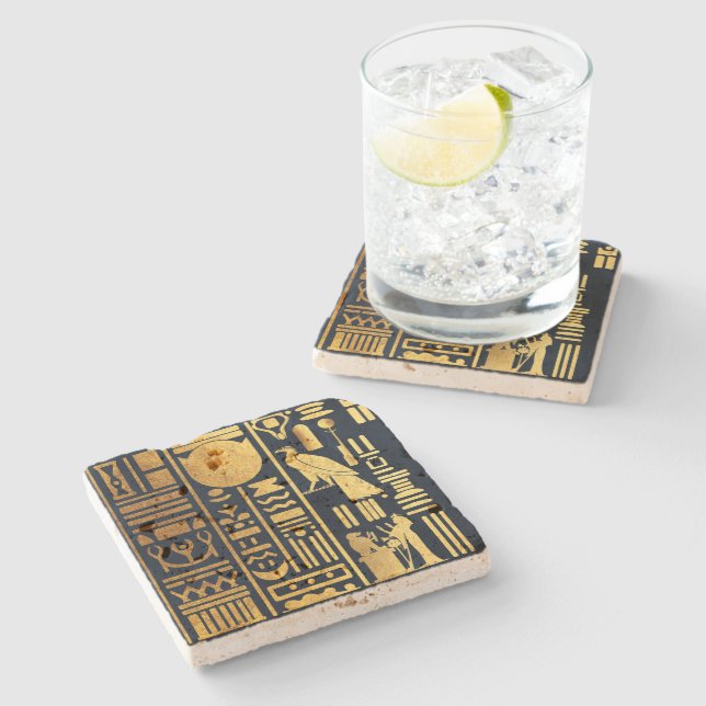 Egyptiska Hieroglyph Gold Foil Stenunderlägg (Sidan)