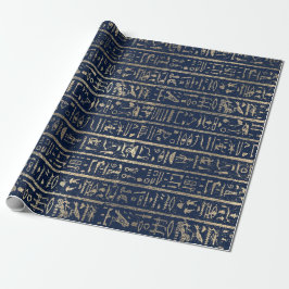 Egyptiska Hieroglyph Guld Blue Navy Pharaohs Presentpapper
