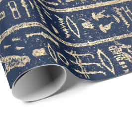 Egyptiska Hieroglyph Guld Blue Navy Pharaohs Presentpapper