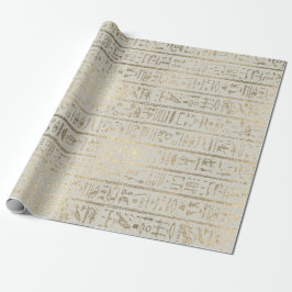 Egyptiska Hieroglyph Guld Pastel Creamy Grått Presentpapper