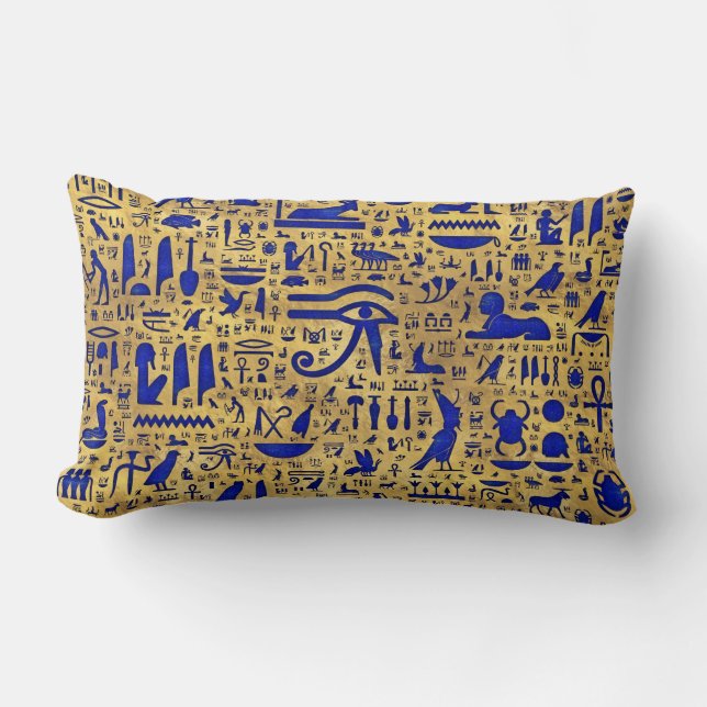 Egyptiska hieroglyphic Lapis Lazuli och Guld Lumbarkudde (Framsida)