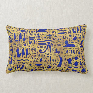 Egyptiska hieroglyphic Lapis Lazuli och Guld Lumbarkudde