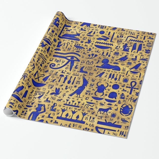 Egyptiska hieroglyphic Lapis Lazuli och Guld Presentpapper (Utrullad)