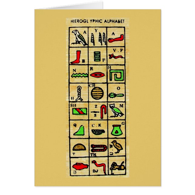 Egyptiska Hieroglyphics, alfabetiska symboler Hälsningskort (Framsidan)