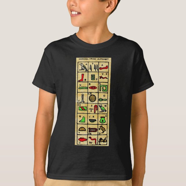 Egyptiska Hieroglyphics, alfabetiska symboler Tee (Framsida)