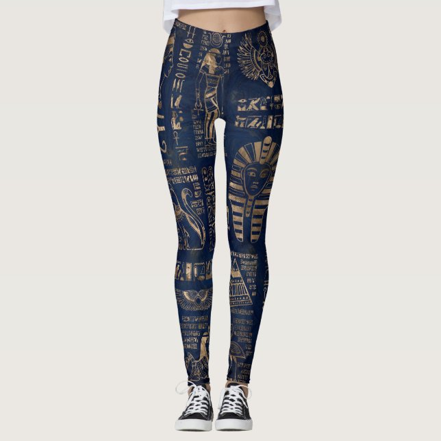 Egyptiska hieroglyphs och gudom-guld på marmor leggings (Framsida)
