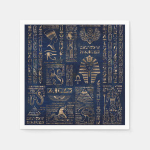 Egyptiska hieroglyphs och gudom-guld på marmor pappersservett
