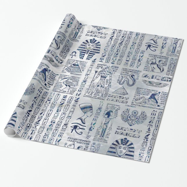 Egyptiska hieroglyphs och gudomabalone på pärlan presentpapper (Utrullad)
