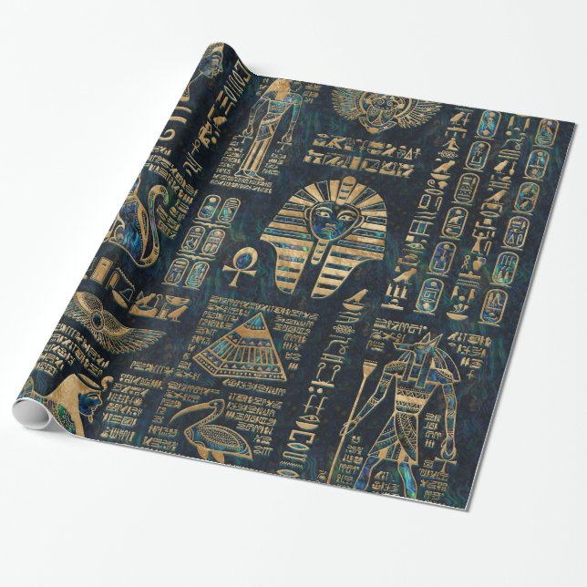 Egyptiska hieroglyphs och gudomar - Abalone och Presentpapper (Utrullad)