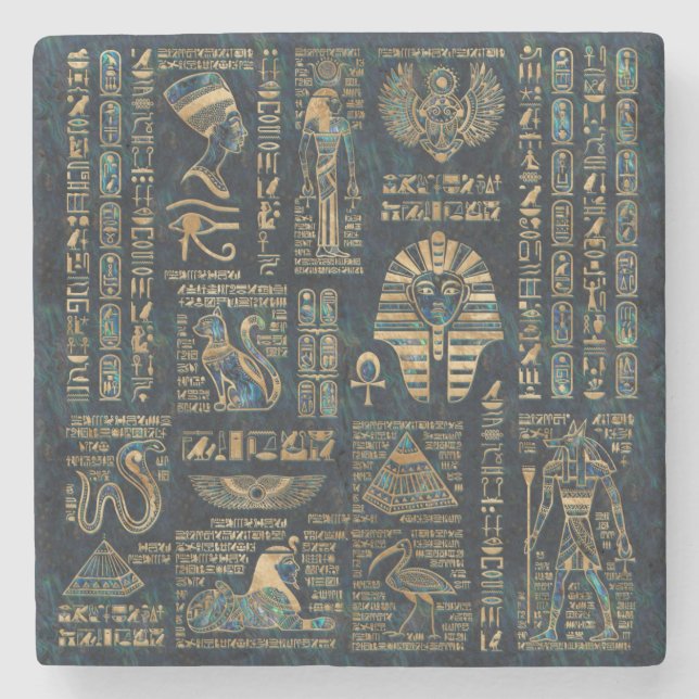 Egyptiska hieroglyphs och gudomar - Abalone och Stenunderlägg (Framsidan)