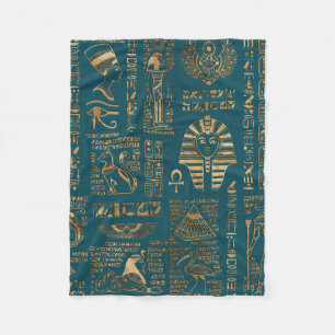 Egyptiska hieroglyphs och gudomar - guld på krick fleecefilt