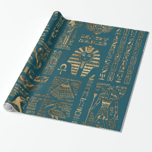 Egyptiska hieroglyphs och gudomar - guld på krick presentpapper