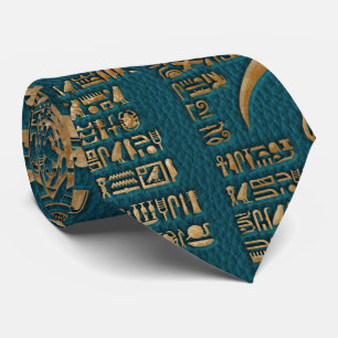 Egyptiska hieroglyphs och gudomar - guld på krick slips