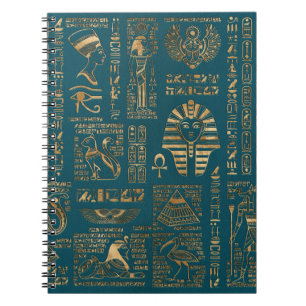 Egyptiska hieroglyphs och gudomar - guld på kricka anteckningsbok