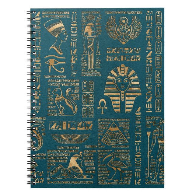 Egyptiska hieroglyphs och gudomar - guld på kricka anteckningsbok (Framsidan)