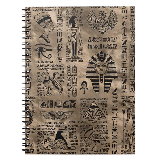 Egyptiska hieroglyphs och gudomar - lyxigt guld anteckningsbok (Framsidan)