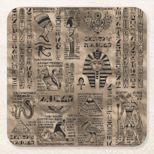Egyptiska hieroglyphs och gudomar - lyxigt guld underlägg papper kvadrat
