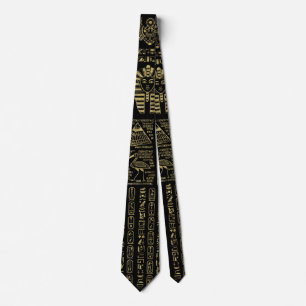 Egyptiska hieroglyphs och gudomar som är guld- p slips