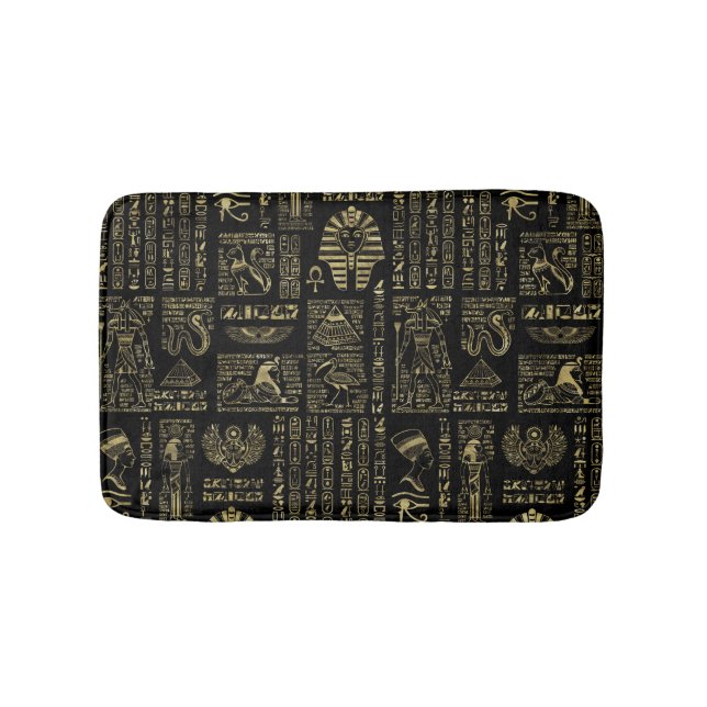 Egyptiska hieroglyphs och gudomar som är guld- på badrumsmatta (Framsidan)
