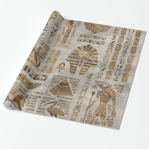 Egyptiska hieroglyphs och gudomar - vintageguld presentpapper