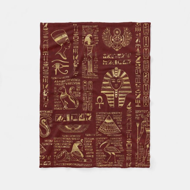 Egyptiska hieroglyphs och rött läder för symboler fleecefilt (Framsidan)