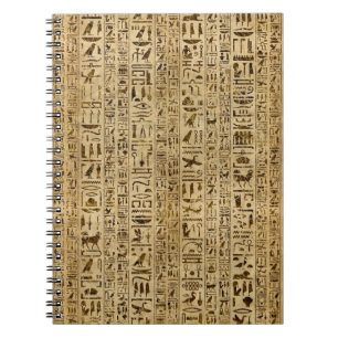 Egyptiska hieroglyphs på papyrusen anteckningsbok