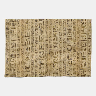 Egyptiska hieroglyphs på papyrusen kökshandduk