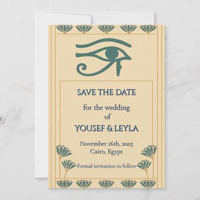 Egyptiska Horus öga Lotus Guld Save the Date Inbjudningar (Framsida)