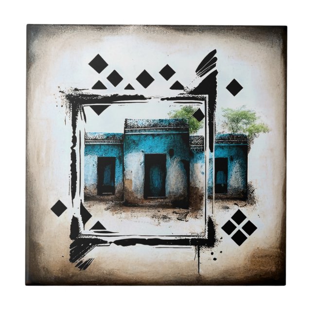 Egyptiska huts bauhaus stil kakelplatta (Framsidan)